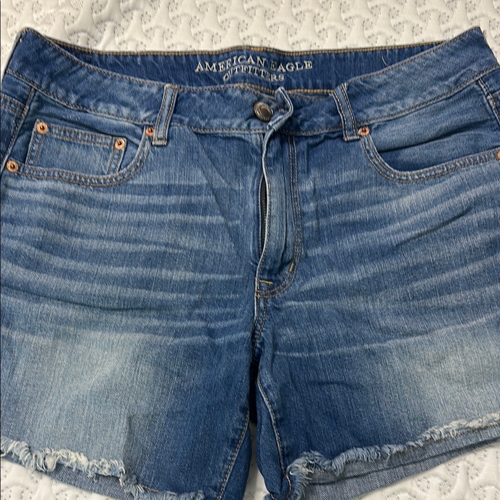 American Eagle Outfitters Blue Jean Shorts with Frayed Hem